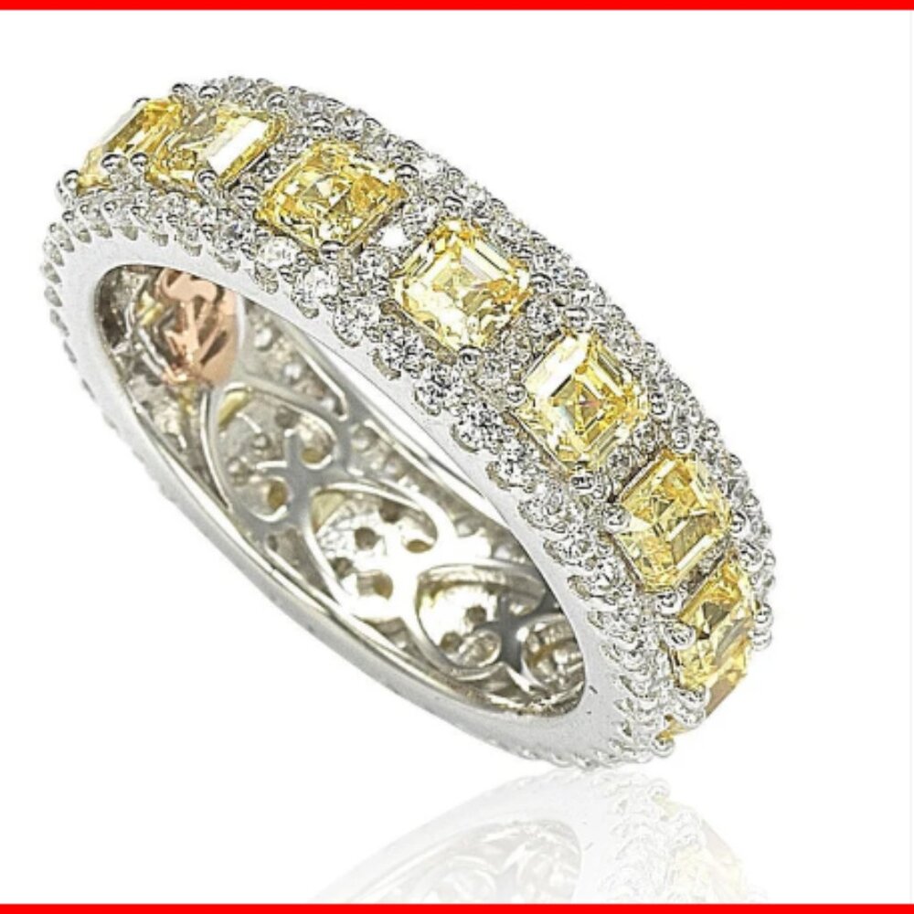 Suzy Levian Sterling Silver CZ Yellow and White Modern Eternity Band - 6